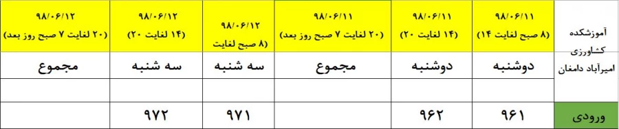 جدول زمانبندی انتخاب واحد 981 4